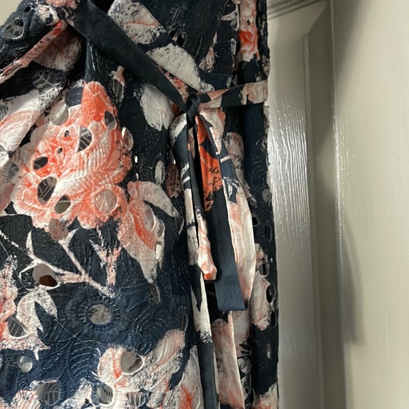 Hemant & Nandita Anthropologie Lazuli Watercolor Floral Eyelet Midi Dress - Picture 8 of 9